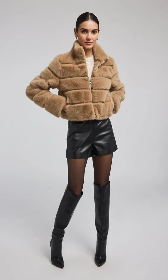 Generation Love Clothing Tala Faux Fur Bomber Toffee Women Outerwear
