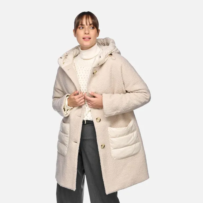 Geox Coats CALITHE WOMAN Moonbeam Long Coat Moonbeam 8211 Woman