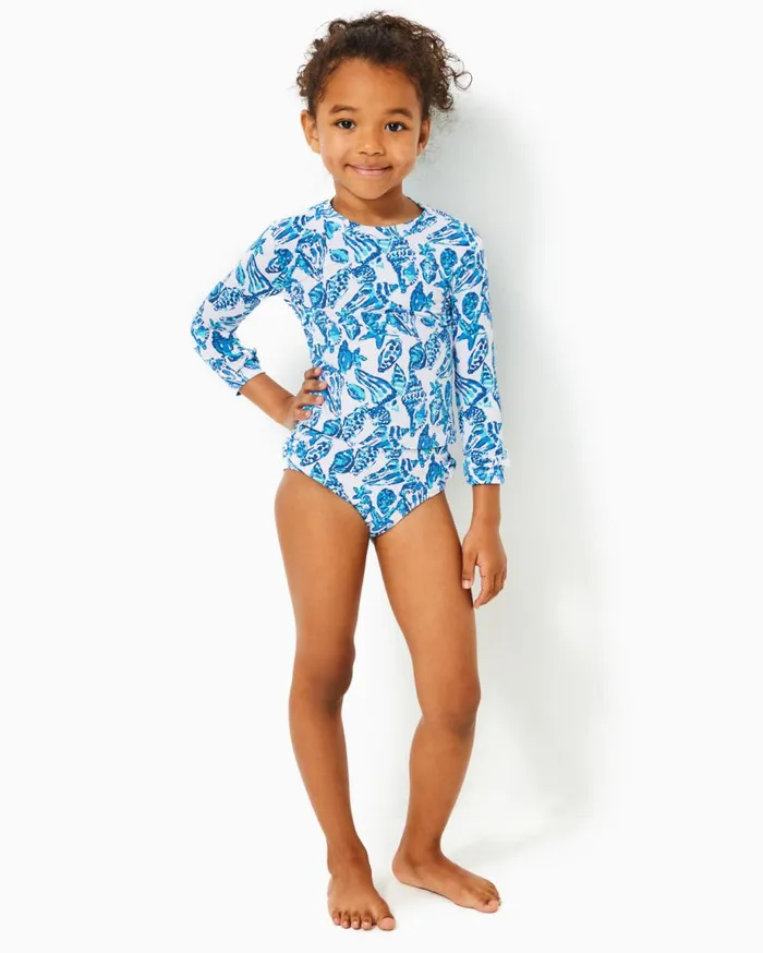 Girls Lilly Pulitzer Girls Swim UPF 50 Girls Bobby Rashguard Swim Set Resort White Shell Collector Girls Lilly Pulitzer Girls Swim UPF 50 Girls Bobby Rashguard Swim Set Resort White Shell Collector