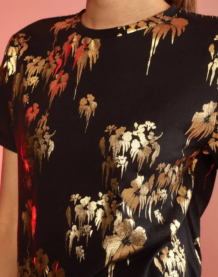Gold Foil TShirt 8211 Blkgld Women Cynthia Rowley Tops