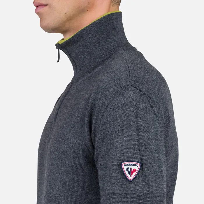 Herren Sweatshirts Und Pullover Rossignol Gestreifter Herrenstrickpullover Mit Halblangem Reiverschluss Onyxgrey