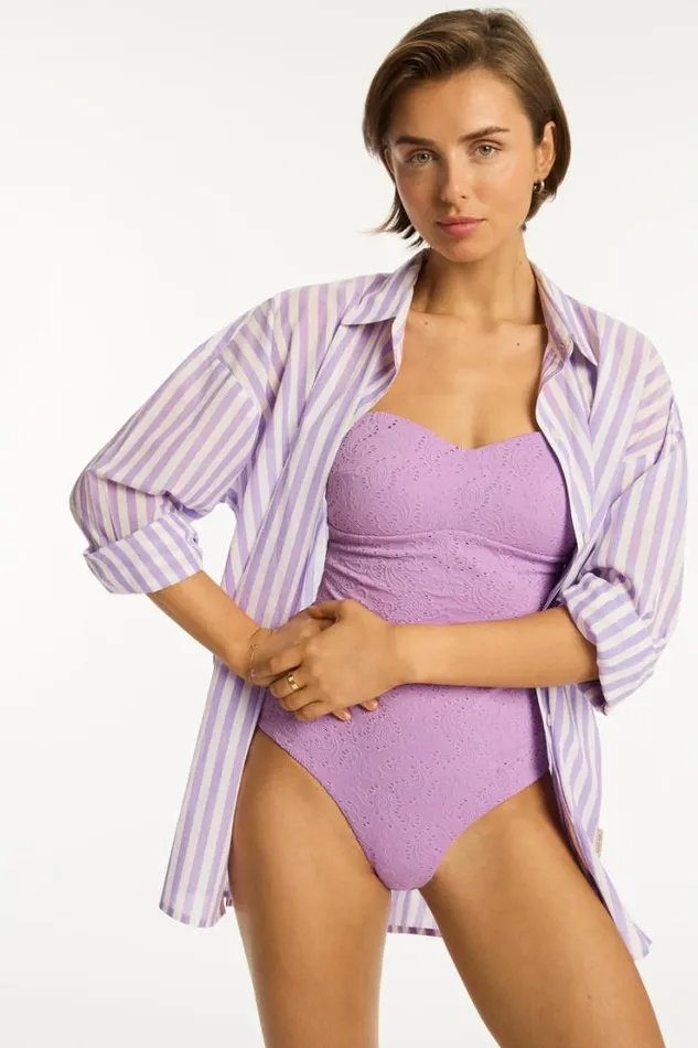 Interlace Seamless Bandeau One Piece Interlace Lavender Women Sea Level One Pieces