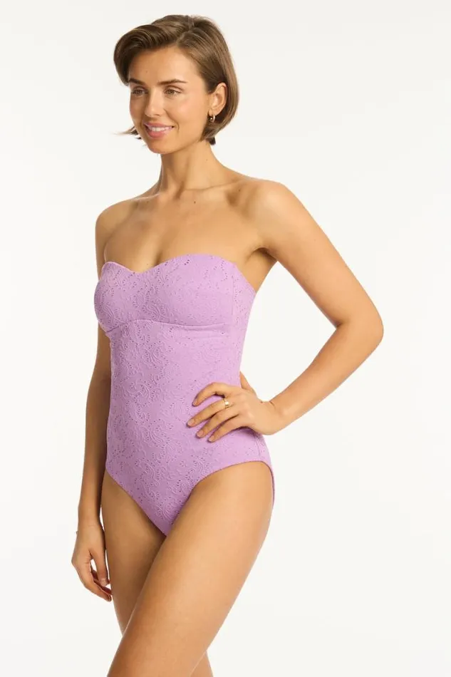 Interlace Seamless Bandeau One Piece Interlace Lavender Women Sea Level One Pieces