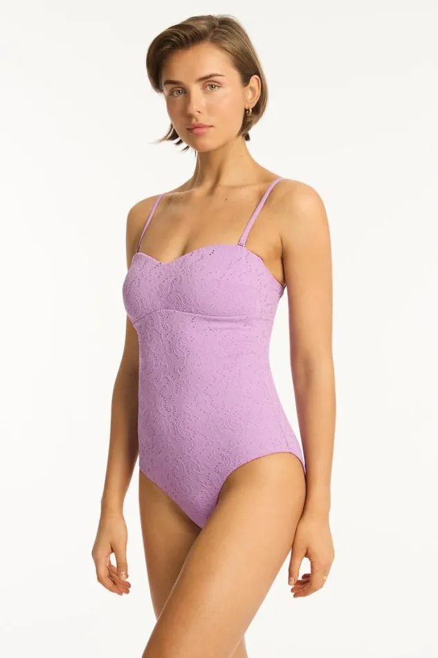 Interlace Seamless Bandeau One Piece Interlace Lavender Women Sea Level One Pieces