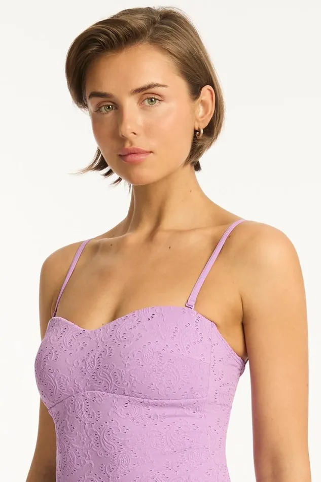 Interlace Seamless Bandeau One Piece Interlace Lavender Women Sea Level One Pieces