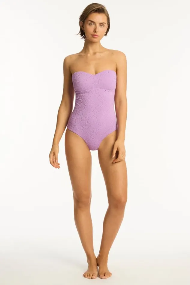 Interlace Seamless Bandeau One Piece Interlace Lavender Women Sea Level One Pieces