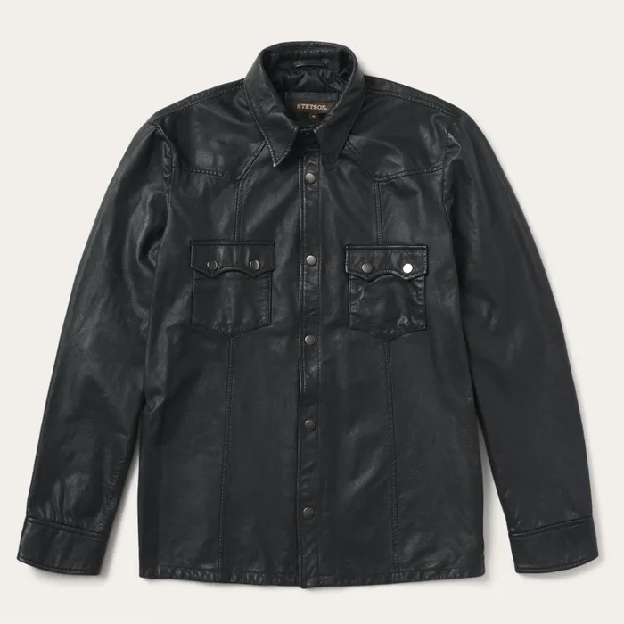 Jackets Men Stetson Leather Western Shirt Jacket Black