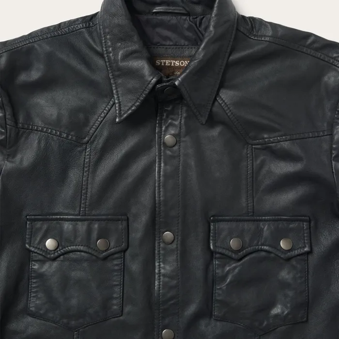 Jackets Men Stetson Leather Western Shirt Jacket Black