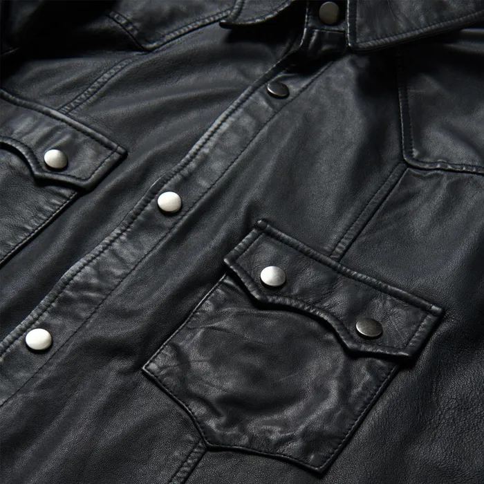 Jackets Men Stetson Leather Western Shirt Jacket Black