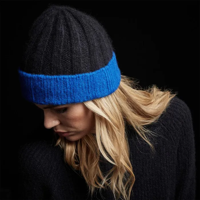 James Perse Hats Cashmere Contrast Beanie Blackroyal Blue 8211 MenWomen