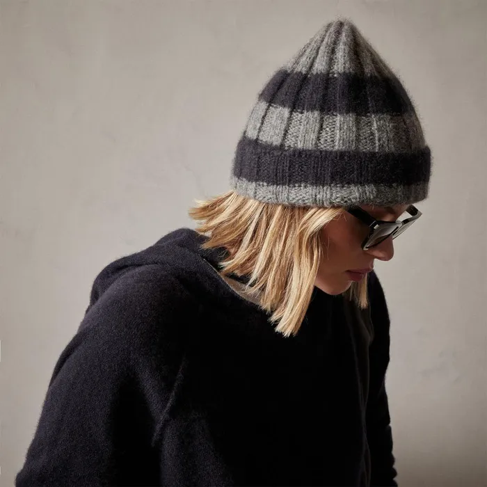 James Perse Hats Cashmere Striped Beanie Thunderblack 8211 MenWomen