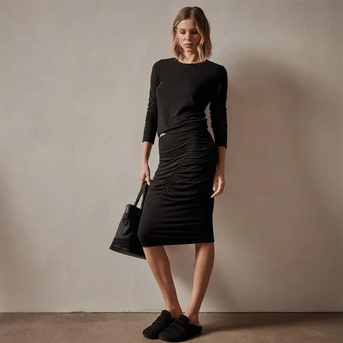James Perse Skirts Tencel Cashmere Ruched Skirt Black 8211 Women