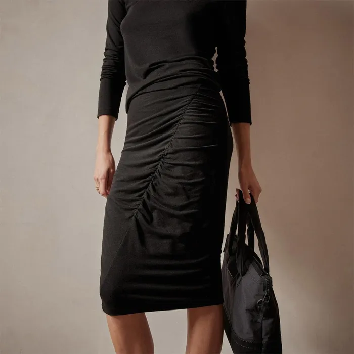 James Perse Skirts Tencel Cashmere Ruched Skirt Black 8211 Women