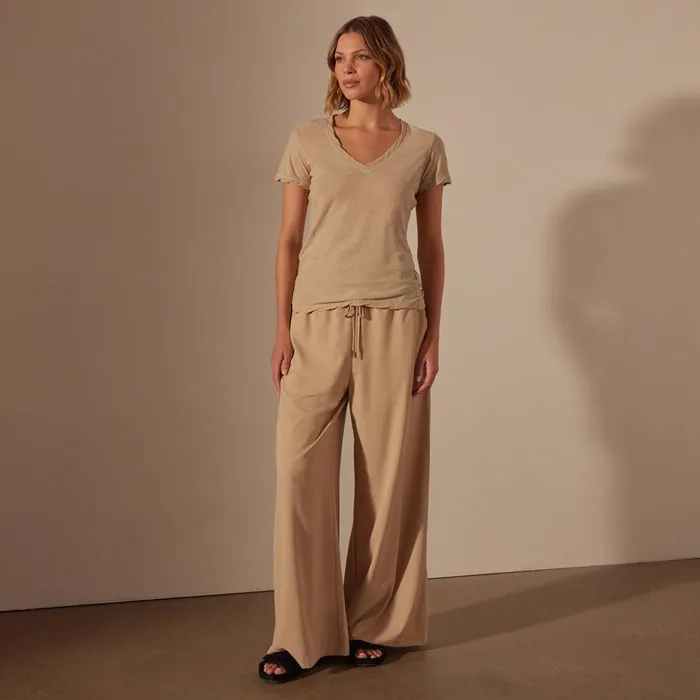 James Perse TShirts Sheer Slub Casual V Neck Sand Dune 8211 Women