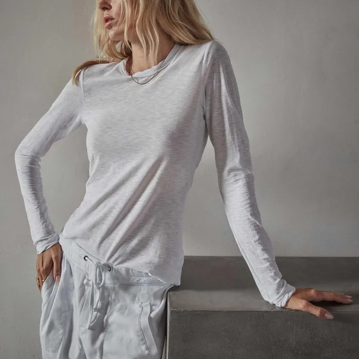 James Perse TShirts Sheer Slub Long Sleeve Crew White 8211 Women