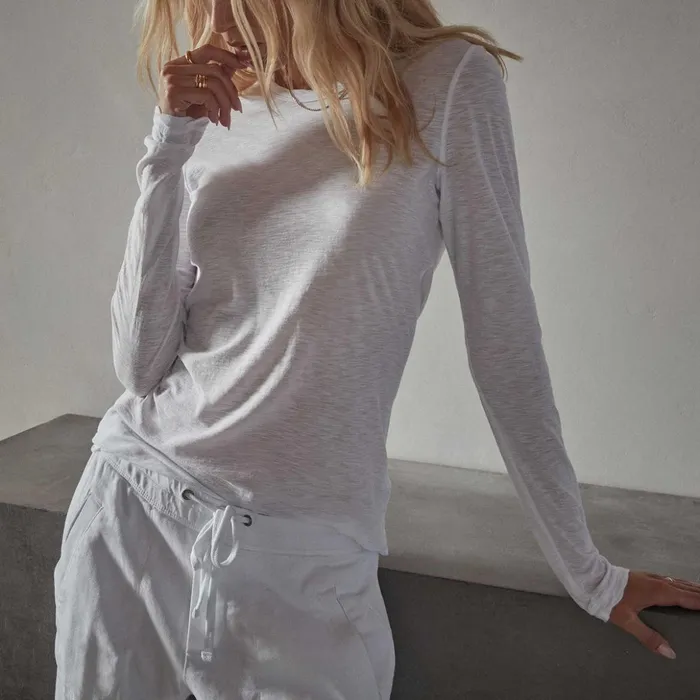 James Perse TShirts Sheer Slub Long Sleeve Crew White 8211 Women