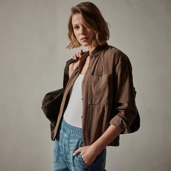 James Perse Tops Corduroy Cropped Boxy Shirt Fox Pigment 8211 Women