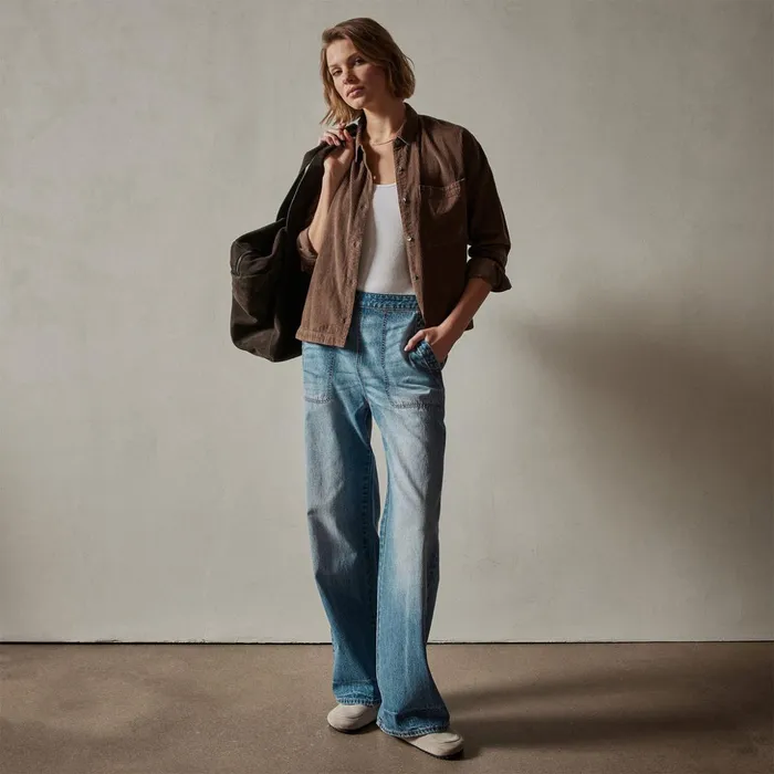 James Perse Tops Corduroy Cropped Boxy Shirt Fox Pigment 8211 Women
