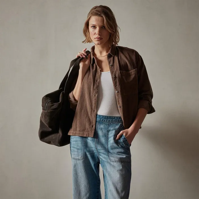 James Perse Tops Corduroy Cropped Boxy Shirt Fox Pigment 8211 Women