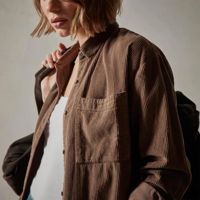 James Perse Tops Corduroy Cropped Boxy Shirt Fox Pigment 8211 Women
