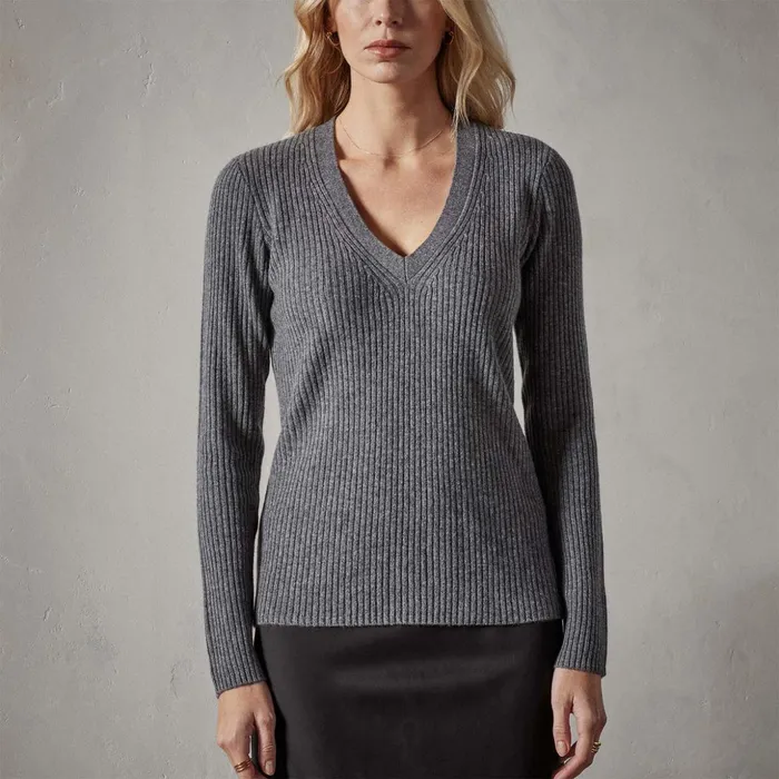 James Perse Tops Recycled Cashmere Skinny Rib Soft V Neck Grey Felt 8211 Women
