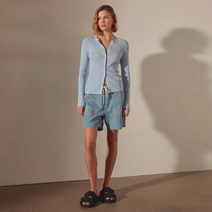 James Perse Tops Stretch Linen Ribbed Cardigan Bleached Blue 8211 Women