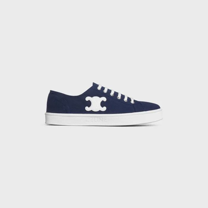 Jane Sneakers Low LaceUp With Triomphe Patch In Canvas And Calfskin Navy Women CELINE SNEAKERS Jane Sneakers Low LaceUp With Triomphe Patch In Canvas And Calfskin Navy Women CELINE SNEAKERS