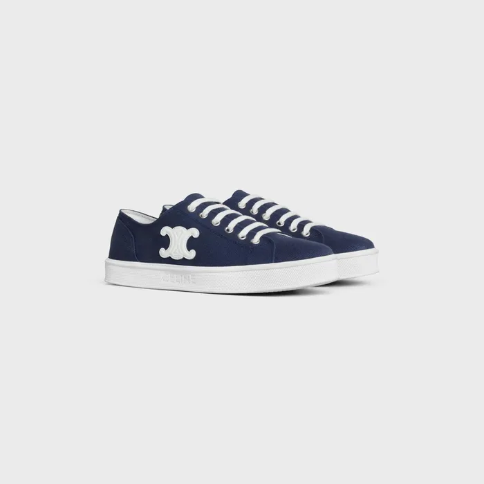Jane Sneakers Low LaceUp With Triomphe Patch In Canvas And Calfskin Navy Women CELINE SNEAKERS
