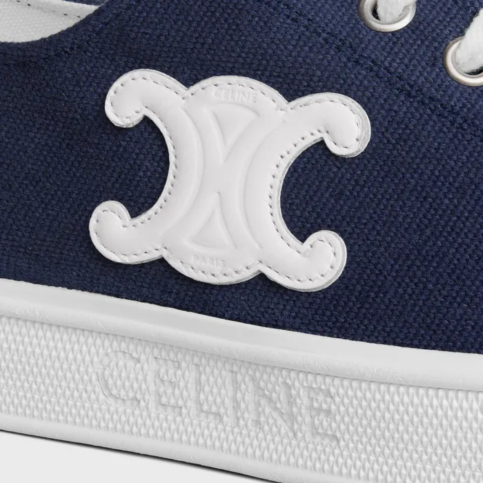 Jane Sneakers Low LaceUp With Triomphe Patch In Canvas And Calfskin Navy Women CELINE SNEAKERS