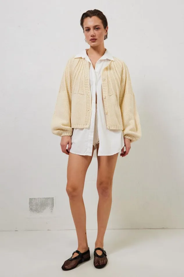 JumpersSweaters Women VRG GRL Riley Knit Cardigan Cream