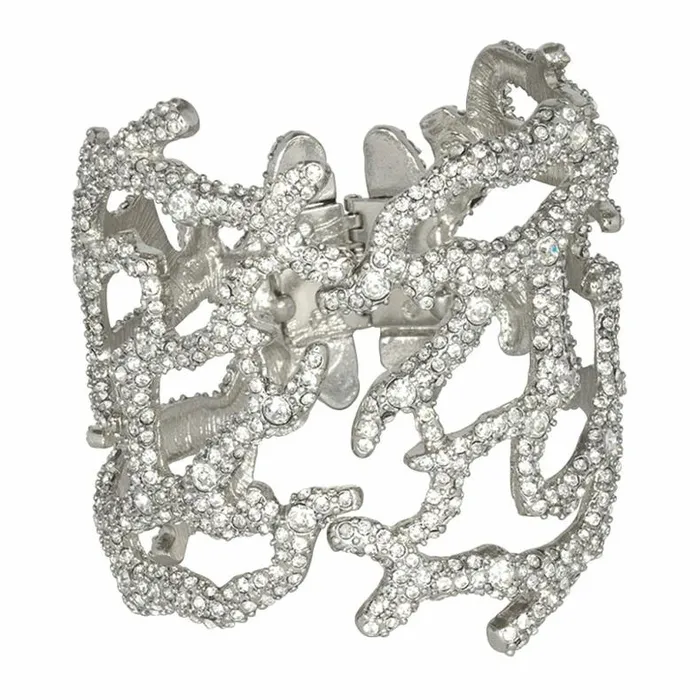 Kenneth Jay Lane Clear Crystal Bracelets Women Silver and Crystal Coral Branch Bracelet Kenneth Jay Lane Clear Crystal Bracelets Women Silver and Crystal Coral Branch Bracelet