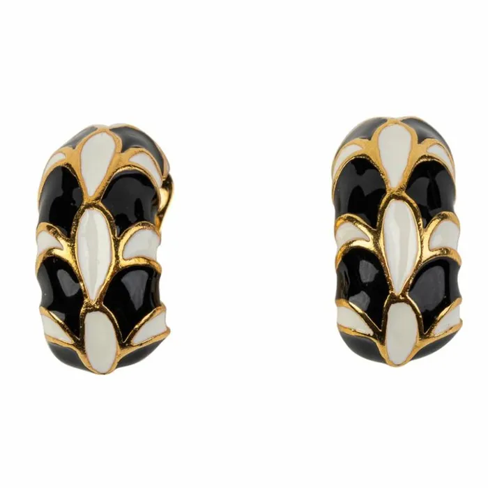 Kenneth Jay Lane Dark Color Earrings Women Black And White Enamel Small Hoop Clip Earrings Kenneth Jay Lane Dark Color Earrings Women Black And White Enamel Small Hoop Clip Earrings