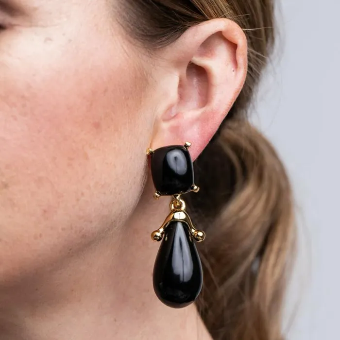 Kenneth Jay Lane Dark Color Earrings Women Black Square Top Drop Clip Earrings Kenneth Jay Lane Dark Color Earrings Women Black Square Top Drop Clip Earrings