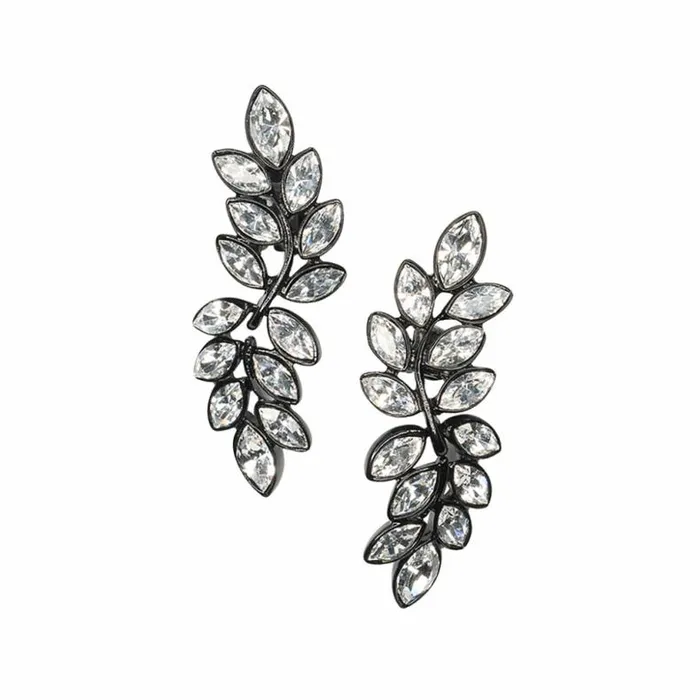 Kenneth Jay Lane Dark Color Earrings Women Crystal Leaf Drop Earrings