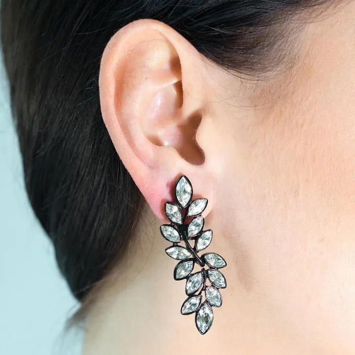 Kenneth Jay Lane Dark Color Earrings Women Crystal Leaf Drop Earrings Kenneth Jay Lane Dark Color Earrings Women Crystal Leaf Drop Earrings