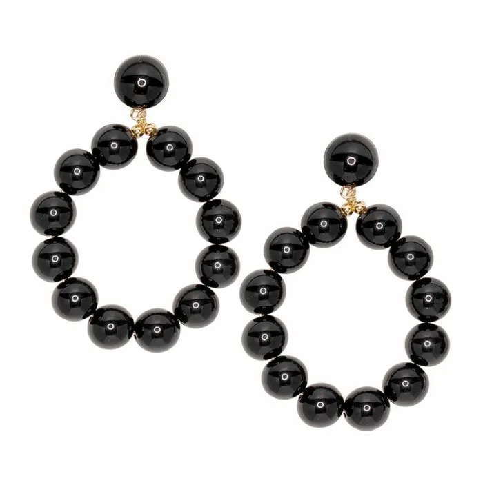 Kenneth Jay Lane Dark Color Earrings Women Gold And Black Ball Hoop Earrings