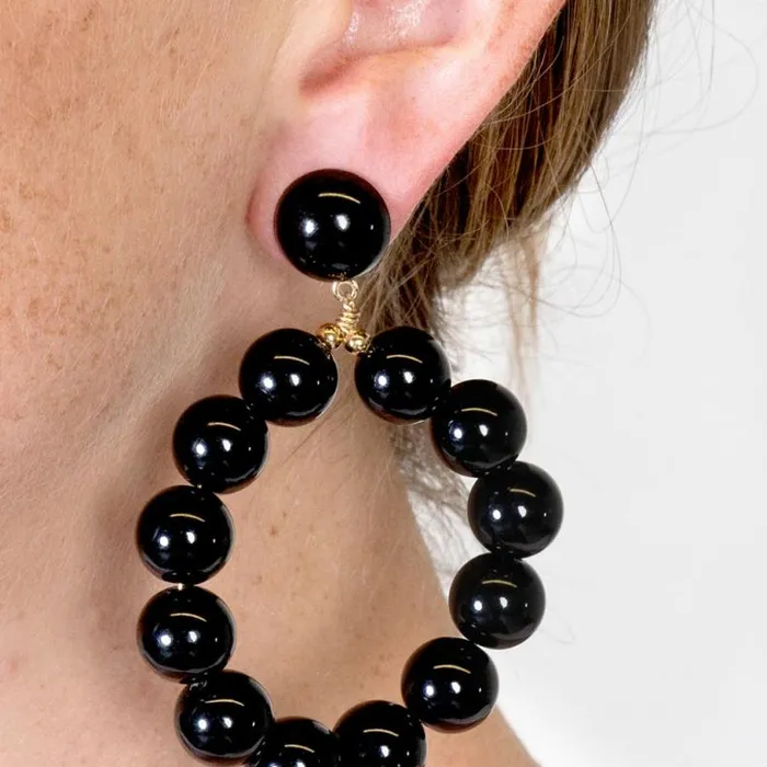 Kenneth Jay Lane Dark Color Earrings Women Gold And Black Ball Hoop Earrings