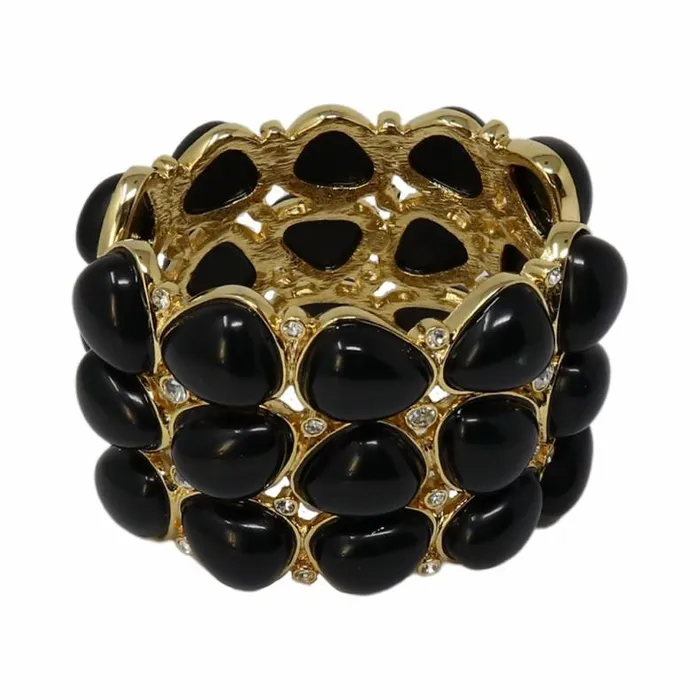 Kenneth Jay Lane Dark Color Gem Bracelets Women 3 Row Gold Black Rounded Bracelet Kenneth Jay Lane Dark Color Gem Bracelets Women 3 Row Gold Black Rounded Bracelet