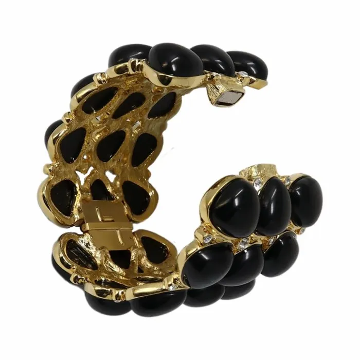 Kenneth Jay Lane Dark Color Gem Bracelets Women 3 Row Gold Black Rounded Bracelet Kenneth Jay Lane Dark Color Gem Bracelets Women 3 Row Gold Black Rounded Bracelet