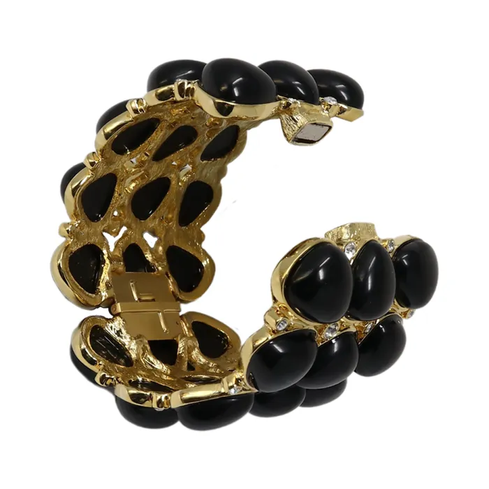 Kenneth Jay Lane Dark Color Gem Bracelets Women 3 Row Gold Black Rounded Bracelet Kenneth Jay Lane Dark Color Gem Bracelets Women 3 Row Gold Black Rounded Bracelet