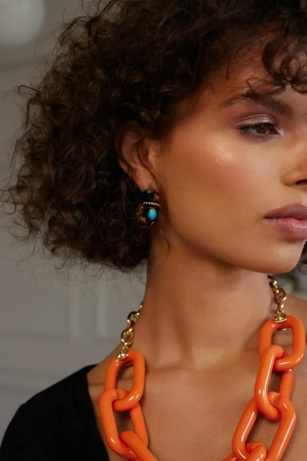 Kenneth Jay Lane Dark Color Gem Earrings Women Black and Multicolored Gemstone Hoop Clip Earrings