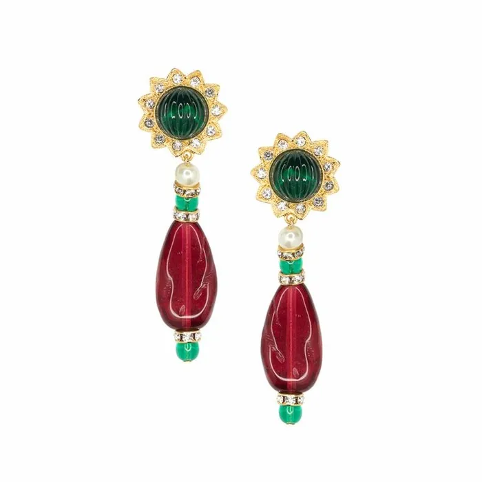 Kenneth Jay Lane Dark Color Gem Earrings Women Emerald And Ruby Clip Earrings