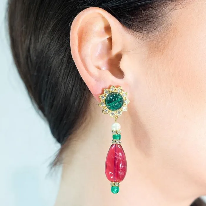 Kenneth Jay Lane Dark Color Gem Earrings Women Emerald And Ruby Clip Earrings Kenneth Jay Lane Dark Color Gem Earrings Women Emerald And Ruby Clip Earrings