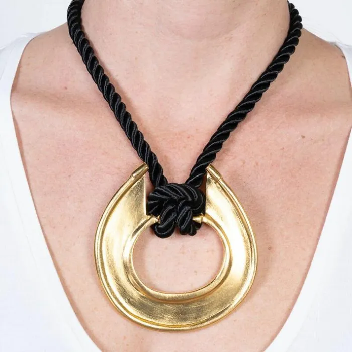 Kenneth Jay Lane Dark Color Necklaces Women Satin Gold Pendant With Satin Cord Kenneth Jay Lane Dark Color Necklaces Women Satin Gold Pendant With Satin Cord