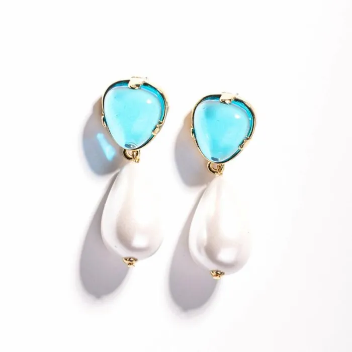 Kenneth Jay Lane Light Color Earrings Women Aqua Top And Pearl Drop Pierced Earring Kenneth Jay Lane Light Color Earrings Women Aqua Top And Pearl Drop Pierced Earring