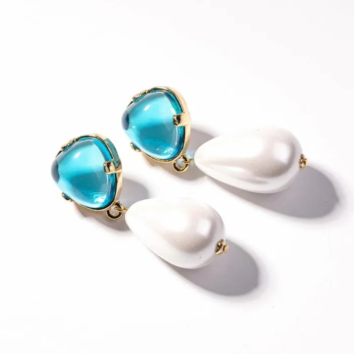 Kenneth Jay Lane Light Color Earrings Women Aqua Top And Pearl Drop Pierced Earring