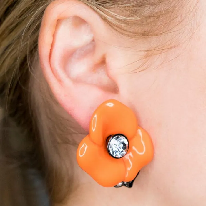 Kenneth Jay Lane Light Color Earrings Women Coral Flower Clip Earrings