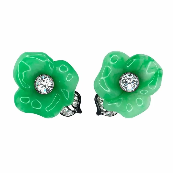 Kenneth Jay Lane Light Color Earrings Women Jade Flower Clip Earrings