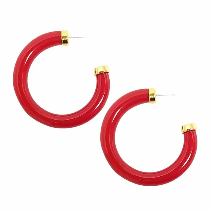 Kenneth Jay Lane Light Color Earrings Women Large Polished Red Resin Gold Ends Hoop Pierced Earrings Kenneth Jay Lane Light Color Earrings Women Large Polished Red Resin Gold Ends Hoop Pierced Earrings
