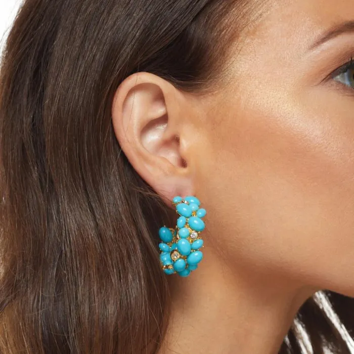 Kenneth Jay Lane Light Color Earrings Women Turquoise Cabochon Hoop Pierced Earring Kenneth Jay Lane Light Color Earrings Women Turquoise Cabochon Hoop Pierced Earring